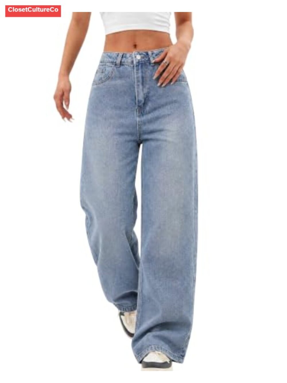 Womens Wide Leg Baggy Denim Jeans Mid Rise Distressed Boyfriend